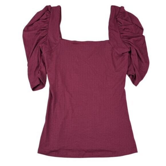 Joe's Jeans Monica Puff-Sleeve Top Size XS In Zinfandel - Picture 2 of 5